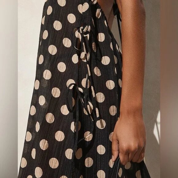 J. Crew NWT Black Tan Crinkle Side-tie Dress in Polka Dot Print - Picture 5 of 10